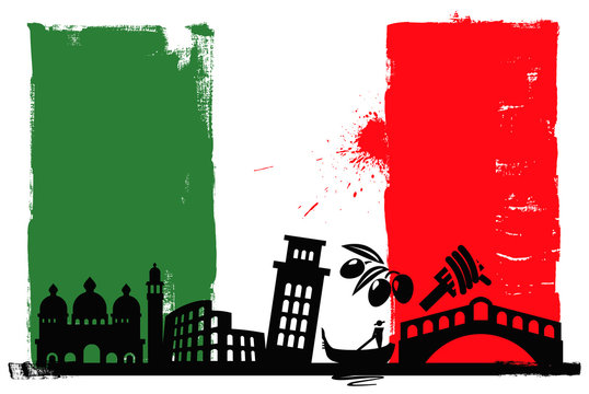 Italy Flag And Silhouettes