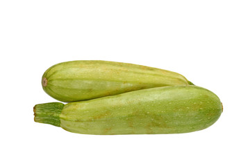 Two light green zucchini isolated on white background
