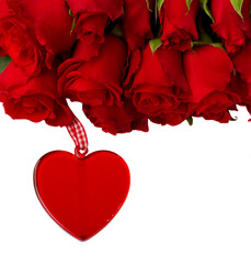 red roses with hanging heart
