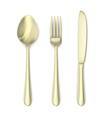 Cutlery: spoon, knife, fork. Isolated on white