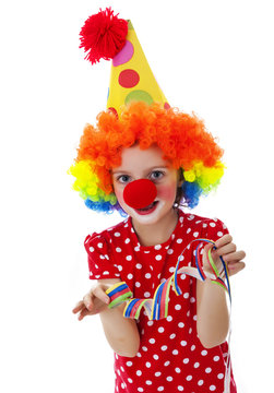 portrait of a little clown on white background