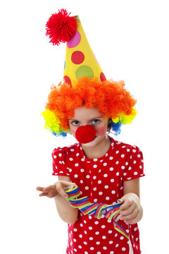portrait of a little clown isolated on a white background