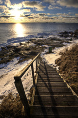 Stairs to beach at winter