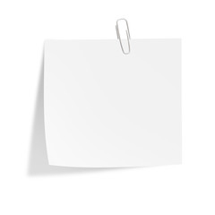 Blank note paper with clip isolated on white background. Illustr