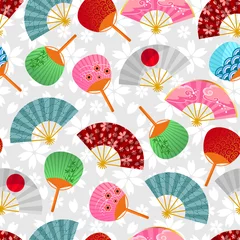 Wallpaper murals Japanese style seamless pattern with Japanese fans