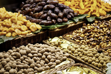 various dried fruits at the market