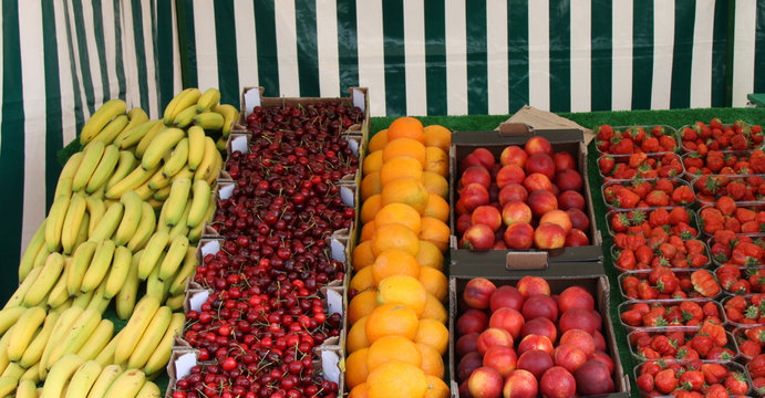 A Display of Fresh Fruit on a Market Stall.