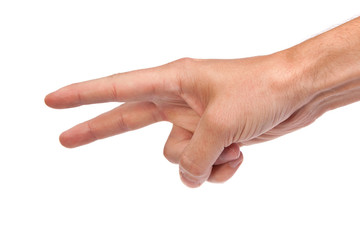 Hand gesture number four closeup isolated on white