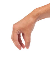 Male hand reaching for something on white