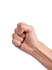 Males hand with a clenched fist isolated