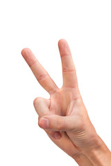 Hand with two fingers up in the peace or victory symbol