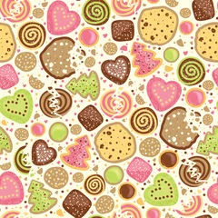 Poster Vector colorful cookies seamless pattern background with hand © Oksancia