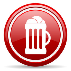 beer red glossy icon on white background
