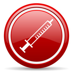 syringe red glossy icon on white background