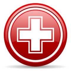 pharmacy red glossy icon on white background