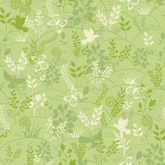 Vector green nature seamless pattern background with hand drawn