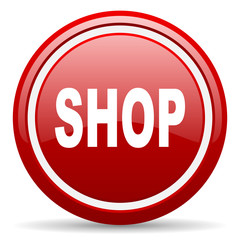 shop red glossy icon on white background