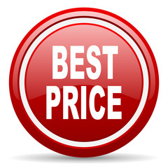 best price red glossy icon on white background