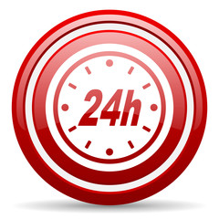 24h red glossy icon on white background