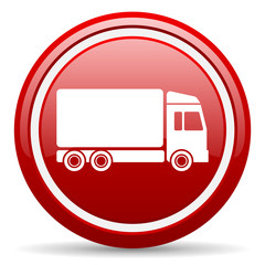 delivery red glossy icon on white background