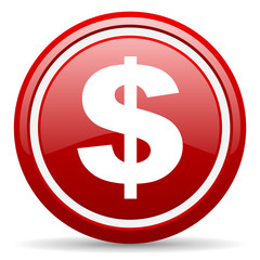 us dollar red glossy icon on white background