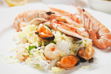 Shrimps and seafood risotto