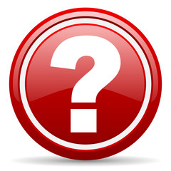question mark red glossy icon on white background