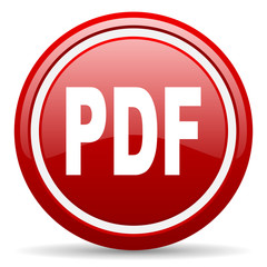pdf red glossy icon on white background