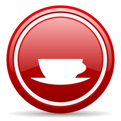 coffee cup red glossy icon on white background