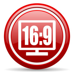 16 9 display red glossy icon on white background