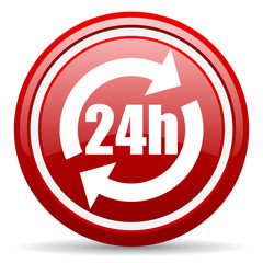 24h red glossy icon on white background