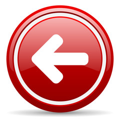 arrow left red glossy icon on white background
