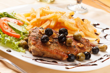 grilled steak with french fries