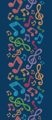 Vector colorful musical notes vertical seamless pattern