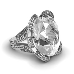 Wedding silver diamond ring isolated on white background