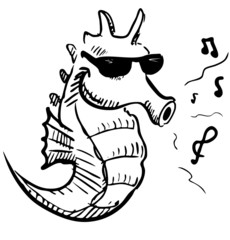 Seahorse in sunglasses whistling music