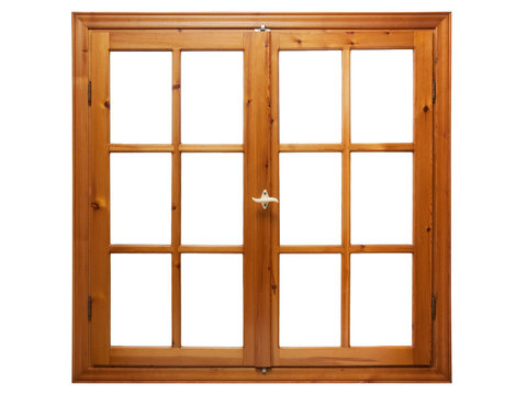 Fototapeta Wooden window isolated on white background.