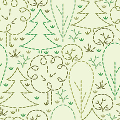 Vector embroidered forest seamless pattern background with hand
