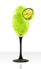 Green cocktail with Lime in bubbles and splash