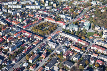 aerial view of Pinczow town in Poland