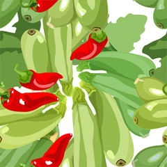 seamless pattern ripe zucchini hot peppers