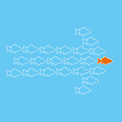 Vector clip art illustration of goldfish forming an arrow