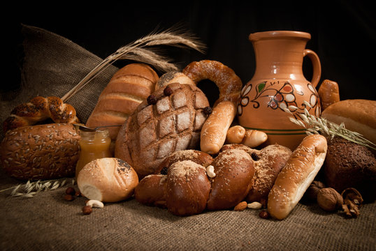 assortment of baked bread