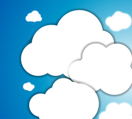White clouds in the blue clear sky. Vector background