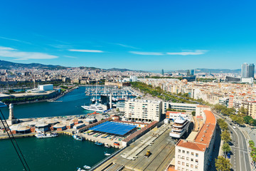 Fototapeta premium Aerial view of the Harbor district in Barcelona, Spain