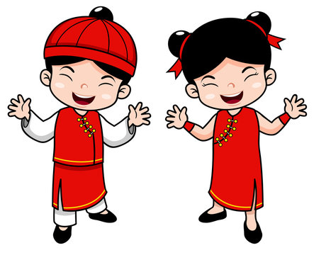 illustration of Cartoon Chinese Kids