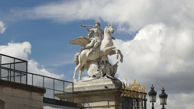 Statue of Perseus and obelisk on place de la concorde in Paris i
