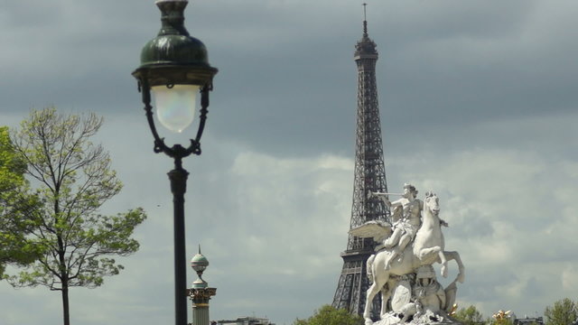 Statue of Perseus and obelisk on place de la concorde in Paris i