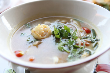 Thai traditional spicy prawn soup , Tom yum kung with rice