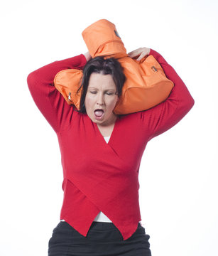 Exhausted Woman Carrying Too Much On Her Shoulders